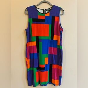 Ralph Lauren Vintage Multicolor Geometric Midi Dress Colorblock Sleeveless Dress